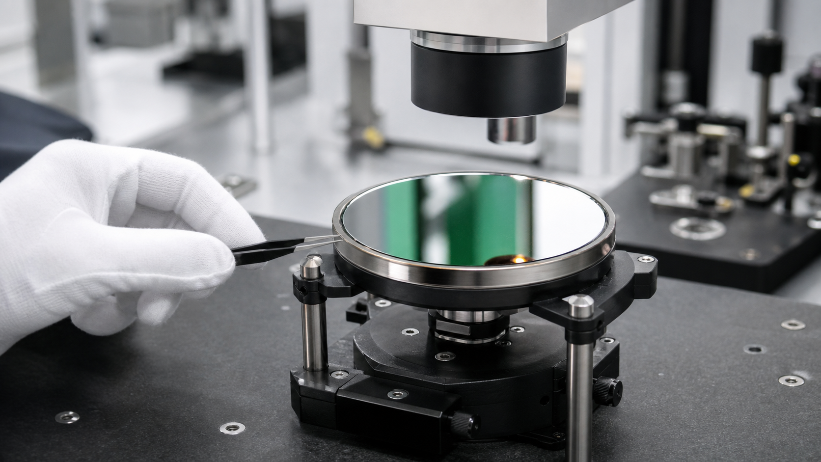 EUV mirror sample measured on a precision optical bench